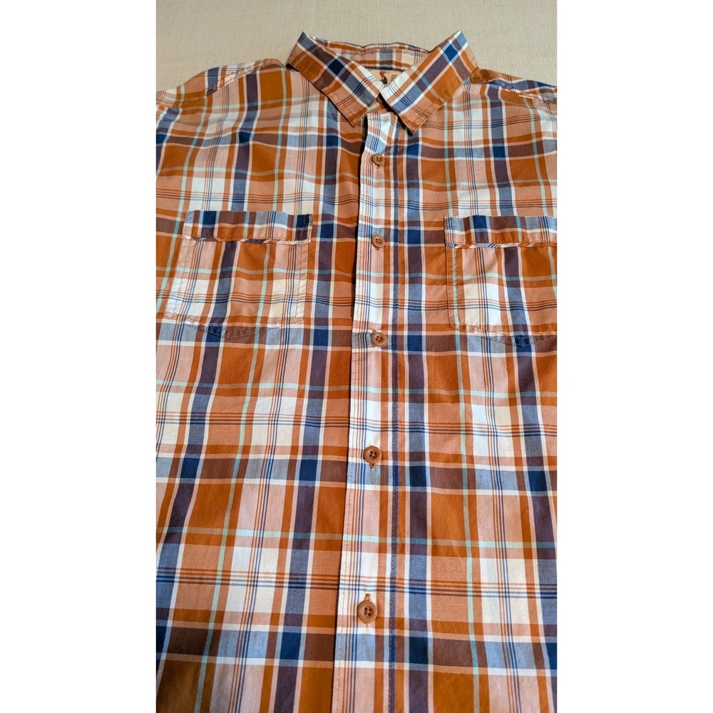 Red Head Brand Men's Orange Plaid Casual Short Sleeve Button Down Shirt Size XL